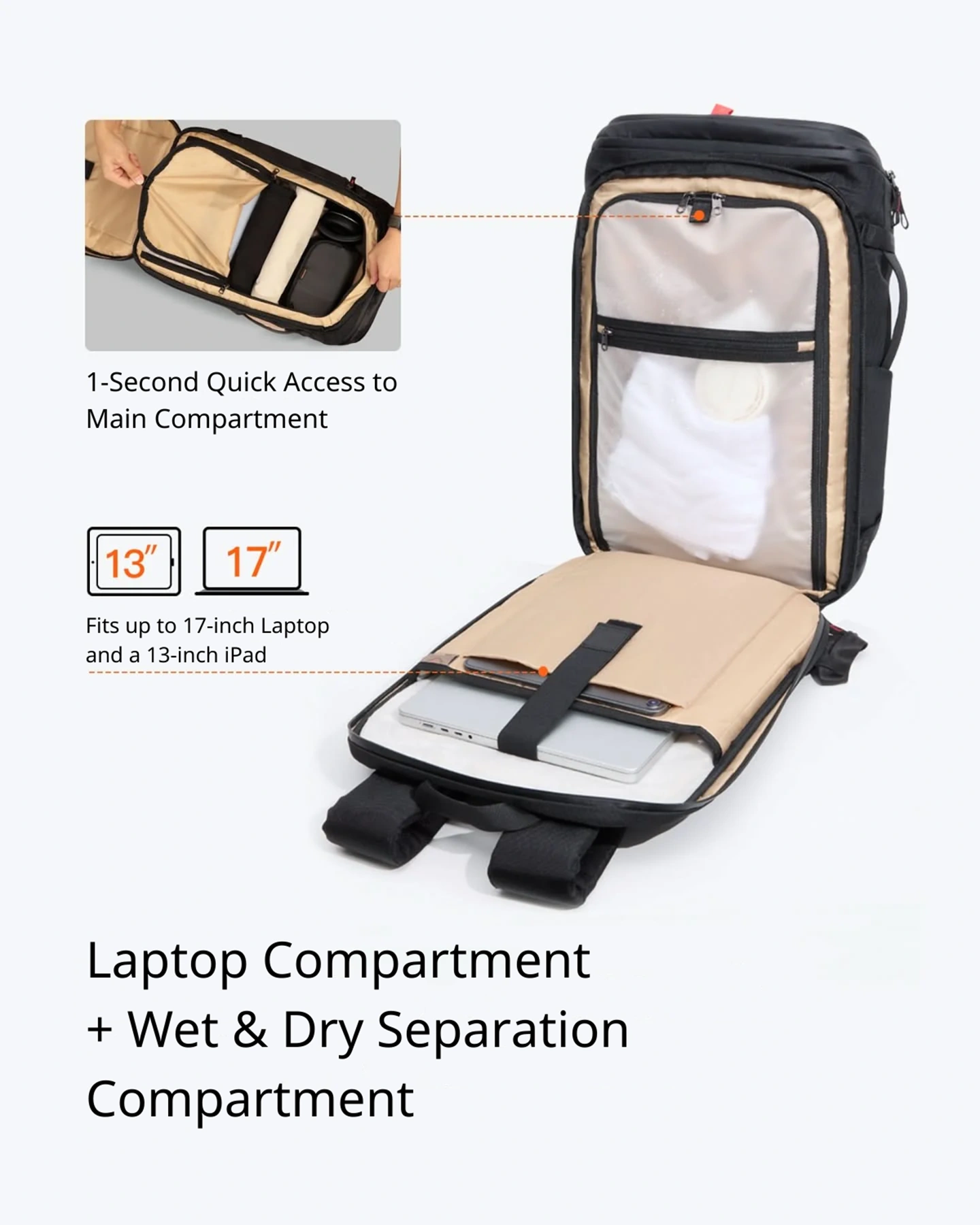 Balo Du lịch inateck Large Splashproof Carry-On Travel Backpack Cho Laptop 17-inch BPX31 40L - Ảnh 8
